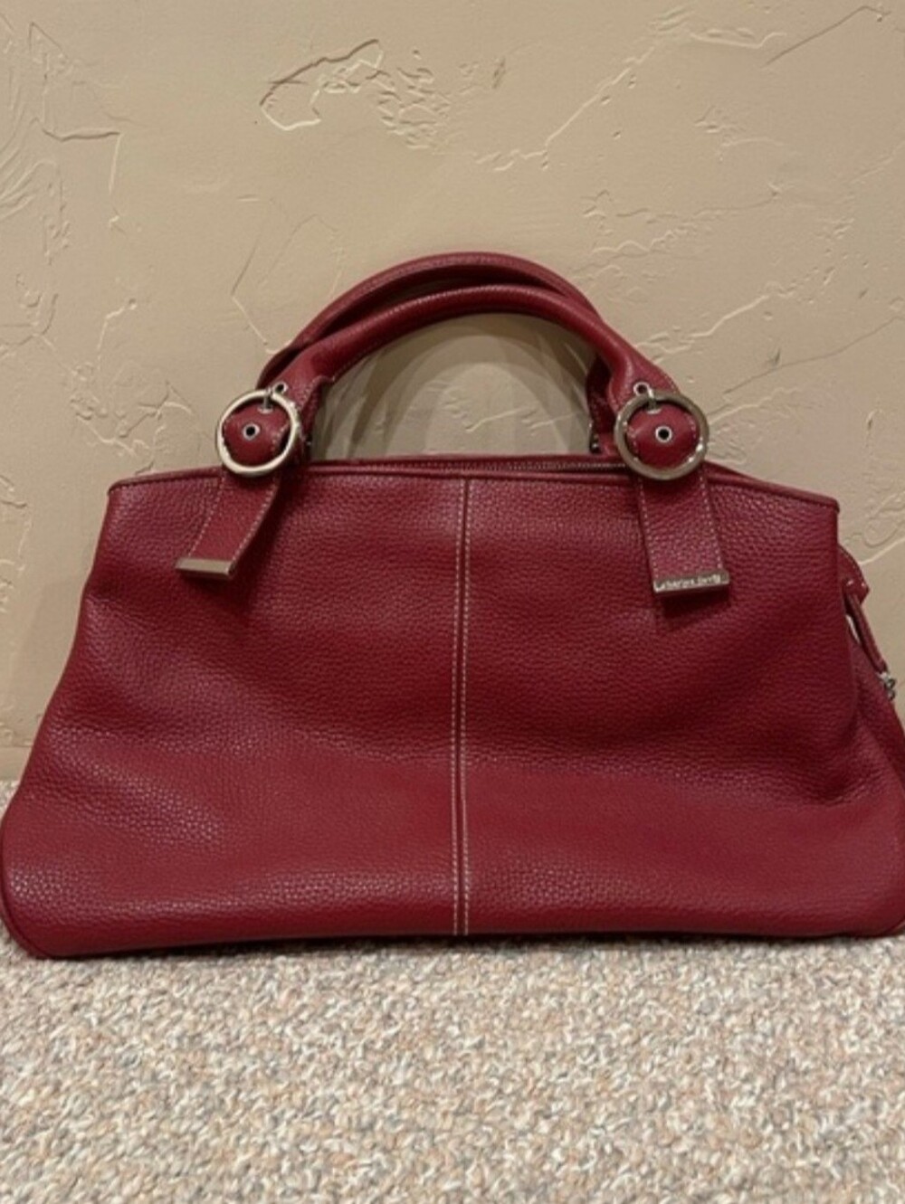 Charles David Wine Red Pebbled Leather Satchel